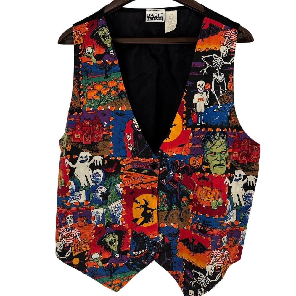 Vintage 90s Basic Editions Halloween Vest Size Large Witch Ghost Pumpkin Teacher